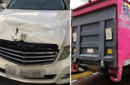 Bombă pe roți! Un șofer de camion atacă un Mercedes-Benz E-Class
