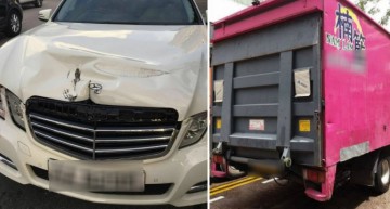 Bombă pe roți! Un șofer de camion atacă un Mercedes-Benz E-Class